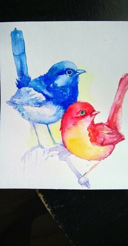 Nature inspired Colorful blue birds di Daniela Vasileva, Opera su carta in vendita su Singulart