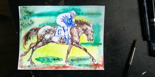 jockey, Horse running di Daniela Vasileva, Opera su carta in vendita su Singulart
