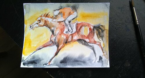 jockey, Horse running di Daniela Vasileva, Opera su carta in vendita su Singulart