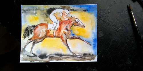 jockey, Horse running di Daniela Vasileva, Opera su carta in vendita su Singulart