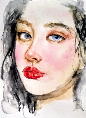 Female face, girl portrait di Daniela Vasileva, Opera su carta in vendita su Singulart