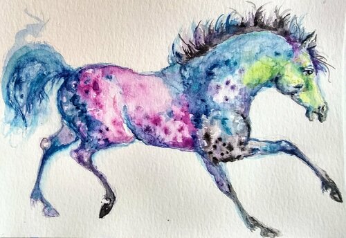 Purple blue stallion running di Daniela Vasileva, Opera su carta in vendita su Singulart