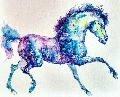 Purple blue stallion running di Daniela Vasileva, Opera su carta in vendita su Singulart