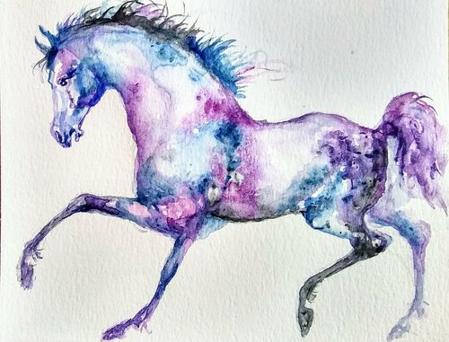 Purple blue stallion running 3 di Daniela Vasileva, Opera su carta in vendita su Singulart