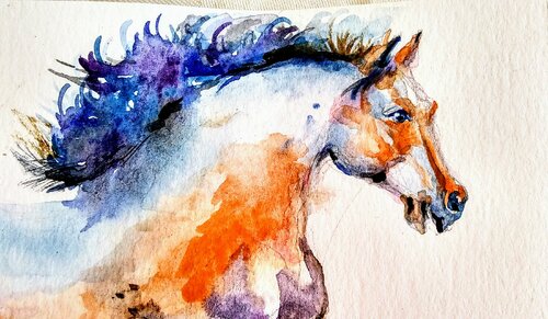 Blue stallion running di Daniela Vasileva, Opera su carta in vendita su Singulart