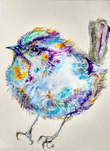 Blue purple bird von Daniela Vasileva, Werk auf Papier kaufen auf Singulart