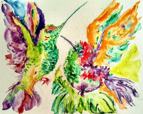 Colorful flying hummingbirds di Daniela Vasileva, Opera su carta in vendita su Singulart