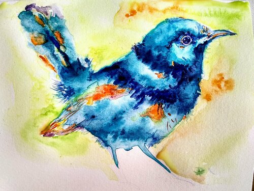 Blue purple bird di Daniela Vasileva, Opera su carta in vendita su Singulart