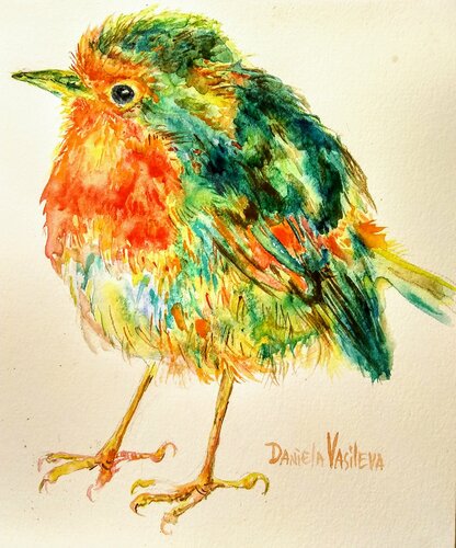 Christmas Robin by Daniela Vasileva, Work on Paper for Sale on Singulart