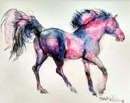 Blue purple Horse 2 di Daniela Vasileva, Opera su carta in vendita su Singulart