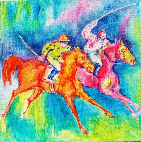 Jockey horse running van Daniela Vasileva, Schilderij te koop op Singulart