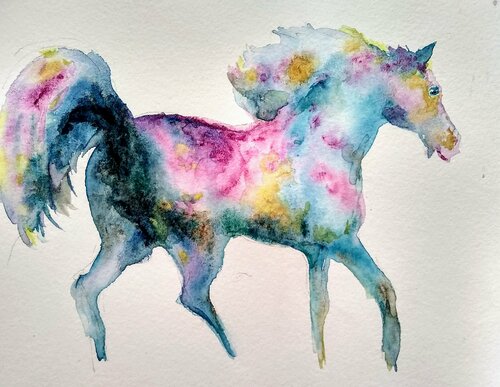 Horse running. Black white blue di Daniela Vasileva, Opera su carta in vendita su Singulart