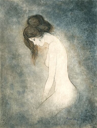 Dominique sur fond bleu von Bernard Charoy, Druck kaufen auf Singulart