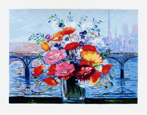 Bouquet au Pont des Arts von Michel Henry, Druck kaufen auf Singulart