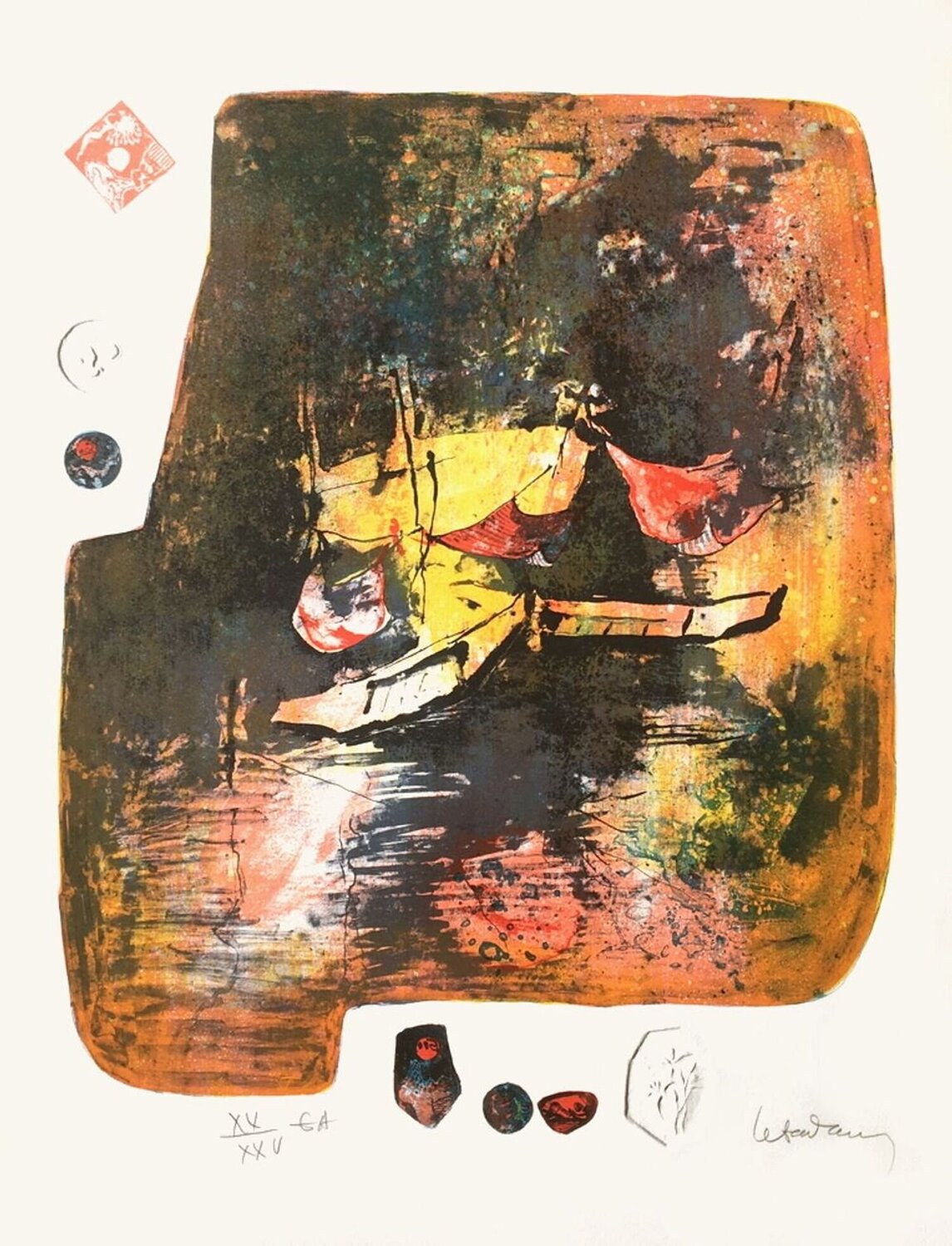 Paysage du Vietnam - barques de pêcheurs Lebadang Hoi Druck zu verkaufen