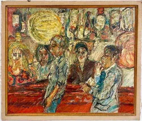 Bar Scene With Five People Drinking And Talking de David Azuz, Pintura a la venta en Singulart