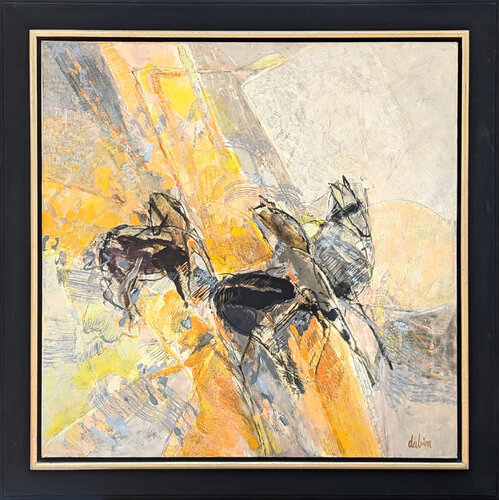"Cheveux en Liberte" Modern Yellow Abstract Expressionist Painting of Horses di Joël Dabin, Pittura in vendita su Singulart