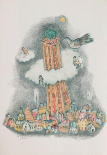 La tour dans les nuages by Françoise Deberdt, Print for Sale on Singulart