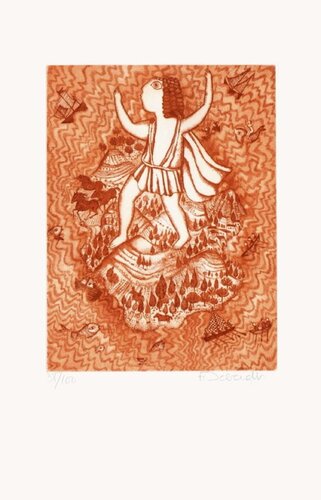 Les 7 Merveilles du Monde - Colosse de Rhodes di Françoise Deberdt, Stampa in vendita su Singulart