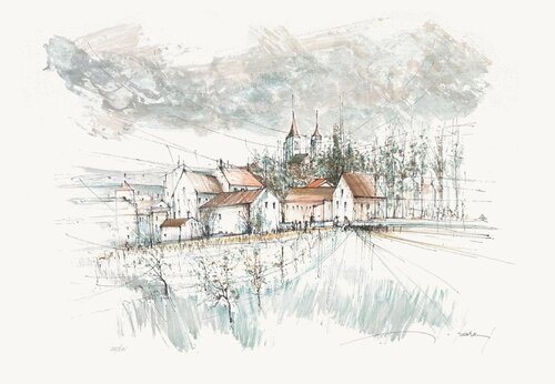 Le village et le château by François D'IZARNY, Print for Sale on Singulart