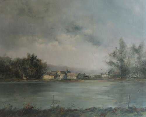 Village au bord de l'eau di François D'IZARNY, Pittura in vendita su Singulart