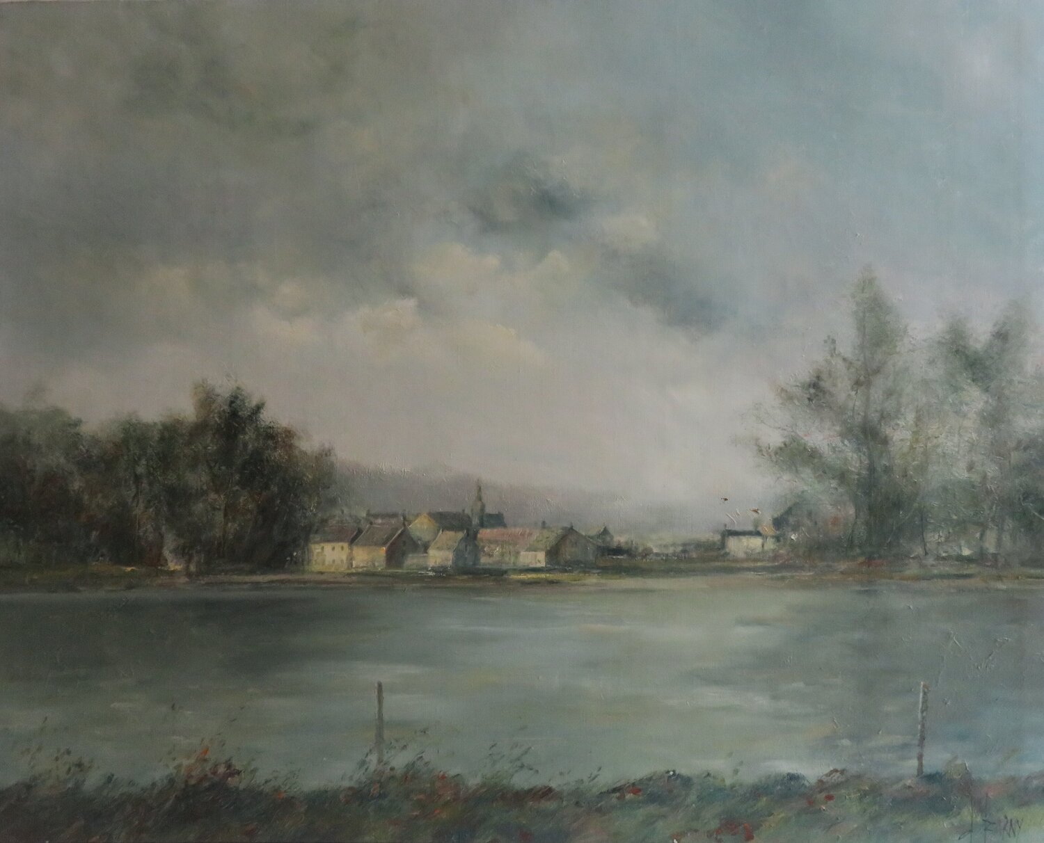 Village au bord de l'eau François D'IZARNY Originalgemälde zu verkaufen