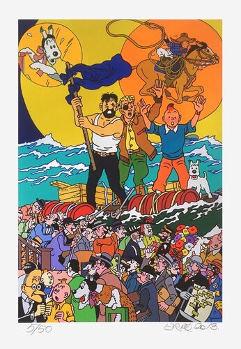 Three full moons for Tintin von Erró Gudmundur Gudmundsson, Druck kaufen auf Singulart