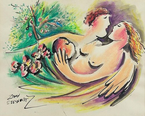 Adam & Eve Garden of Eden The Apple by Zamy Steynovitz, 회화 for Sale on Singulart