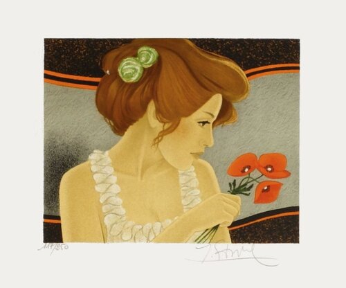 Femme au coquelicot van Yves Ganne, Afdruk te koop op Singulart