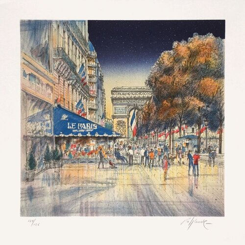 Paris - Les Champs-Elysées et le Café Le Paris von Rolf Rafflewski, Druck kaufen auf Singulart