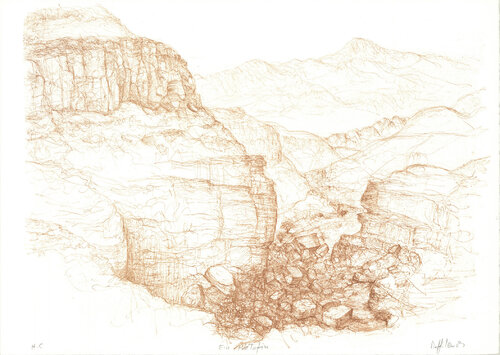 Mountain Pass - 1982 Lithograph - SIGNED 17.5" x 24.5" by Raffi Kaiser, 版画 for Sale on Singulart