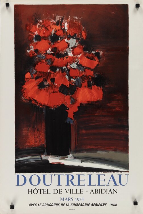 Doutreleau, Hotel  De Ville-Abidjan(Black Magnets in the corners are for photography only and are not on the actual poster), FREE DOMESTIC SHIPPING Pierre Doutreleau