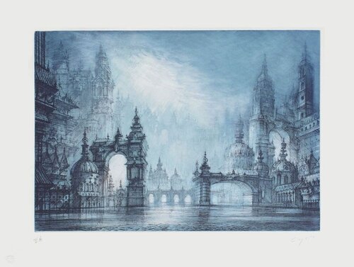 Ville bleue von Pierre Clayette, Druck kaufen auf Singulart