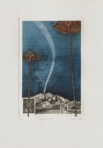 Paysage aux parasols von Marc Jurt, Druck kaufen auf Singulart