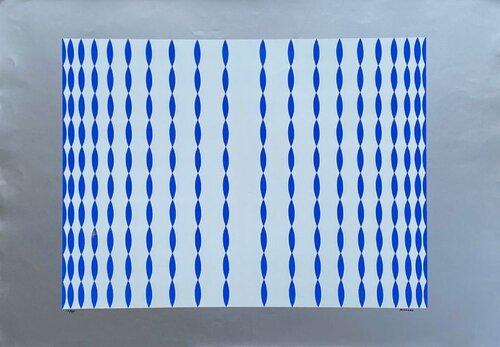 Composition cinétique bleu et blanc fond argent par Miodrag Dordevic, Édition en vente sur Singulart