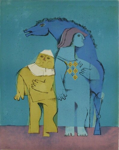 Les saltimbanques - le cheval bleu van Samy Briss, Afdruk te koop op Singulart
