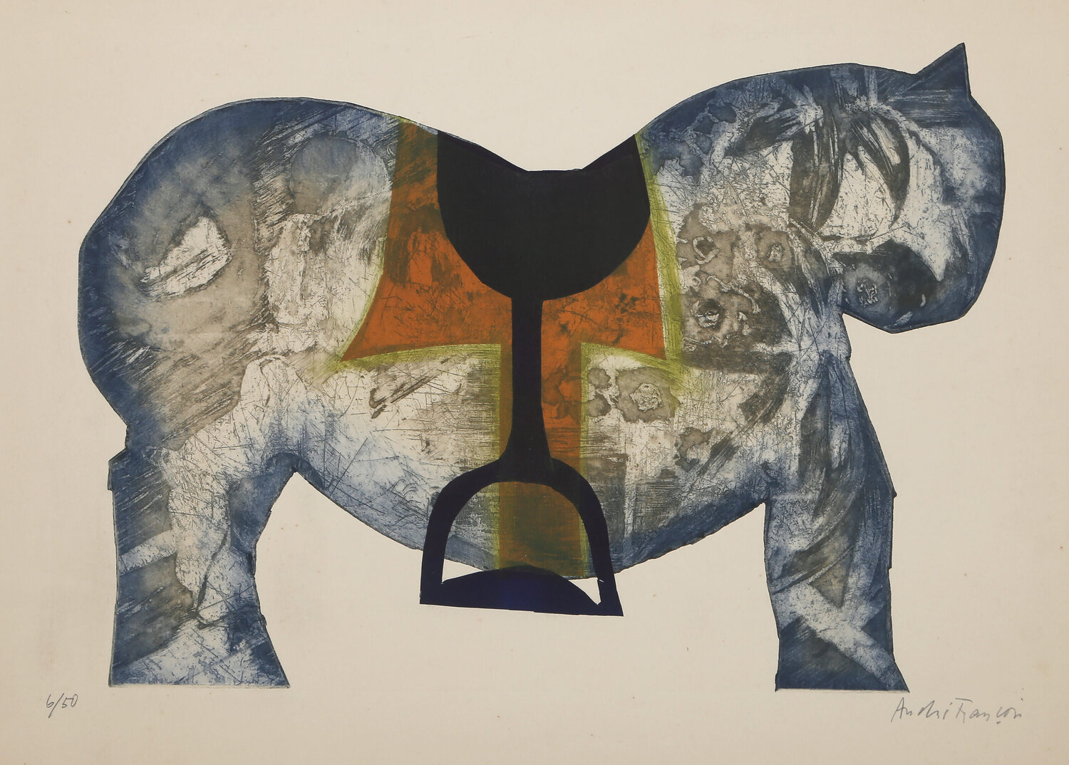 Cheval jaune et bleu FRANÇOIS André Druck zu verkaufen
