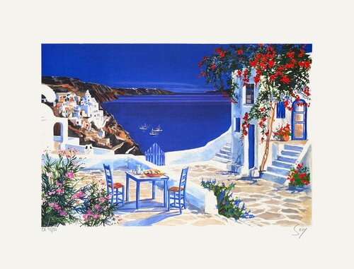 Grèce - La petite table sur la terrasse à Mykonos André Bongibault