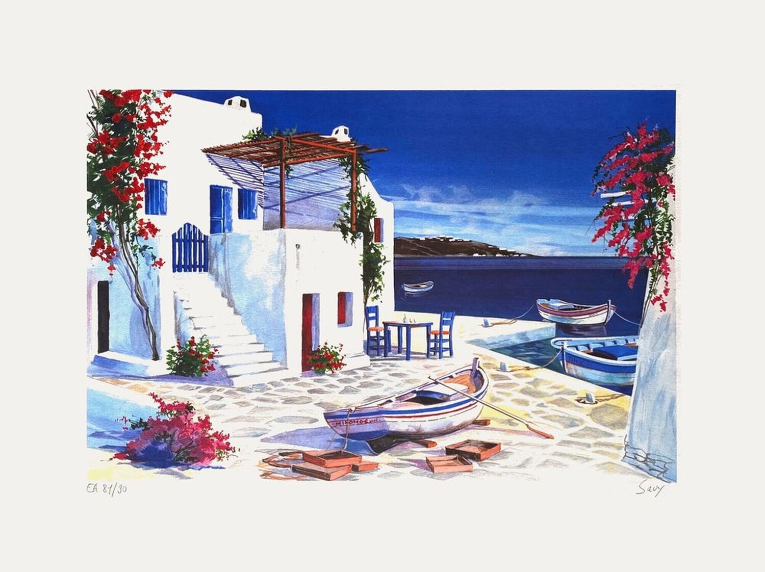 Grèce - La villa blanche sur le port André Bongibault Druck zu verkaufen