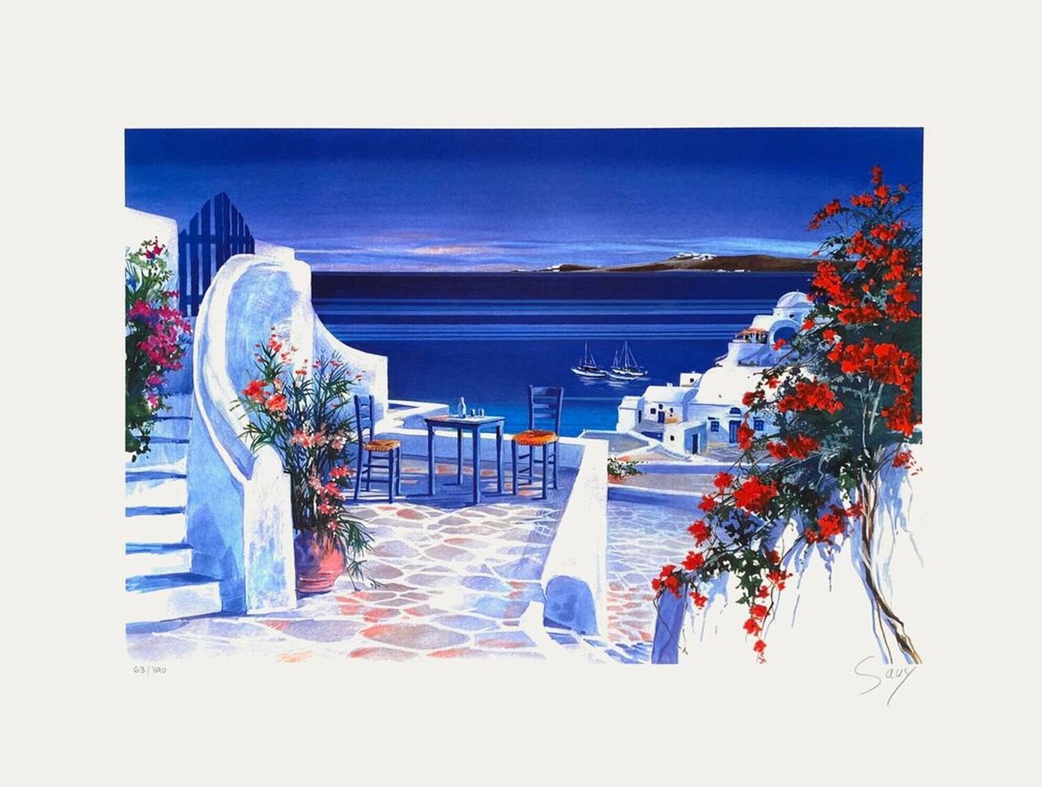 Grèce - Vue sur la mer André Bongibault Druck zu verkaufen