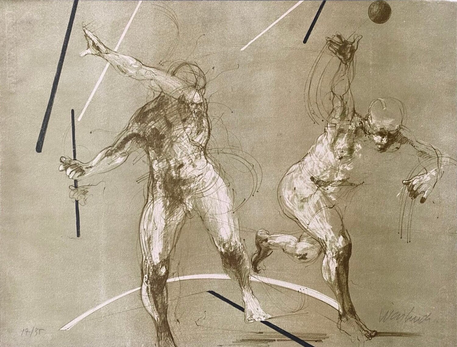 Composition with 2 Figures Claude Weisbuch Stampa in vendita