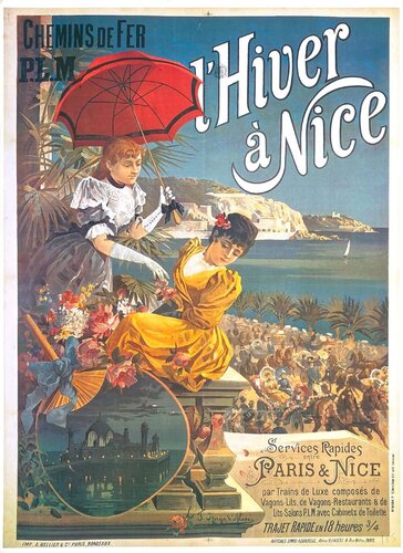 Wagons-lits - PLM l'hiver à Nice d'après Hugo d'ALESI van COLLECTIF - PUBLICITE, Afdruk te koop op Singulart