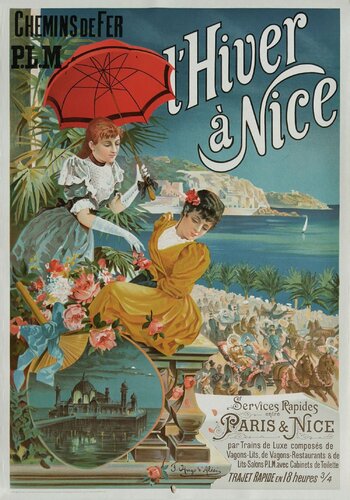 Wagons-lits - PLM l'hiver à Nice d'après Hugo d'ALESI di COLLECTIF - PUBLICITE, Opera su carta in vendita su Singulart