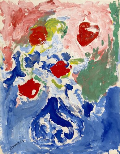 Bouquet de fleurs au vase bleu de Jacques Endzel, Pintura a la venta en Singulart