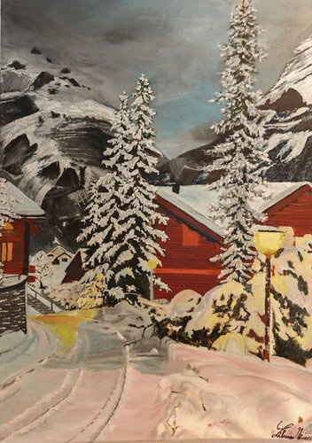 Nacht in der Lauterbrunnen par Libuša Němcová, Peinture en vente sur Singulart