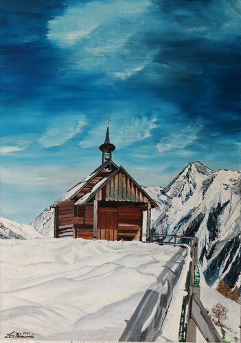 Kapelle am Lotschentaler...Hohenweg di Libuša Němcová, Pittura in vendita su Singulart