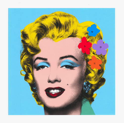 Marilyn With Flowers - Light Blue / Yellow van Mr. Brainwash, Afdruk te koop op Singulart