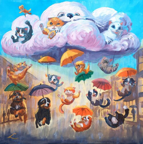 Raining cats and dogs von Elena Sokolova, Malerei kaufen auf Singulart
