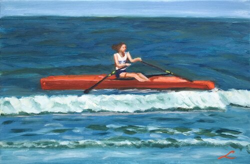 Happy canoeing by Elena Sokolova, Painting for Sale on Singulart