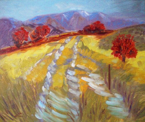 Road to mountains van Elena Sokolova, Schilderij te koop op Singulart
